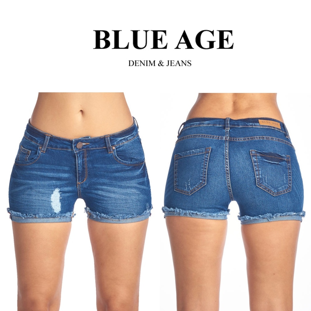 Distressed Jean Shorts - Dark Blue Denim Shorts